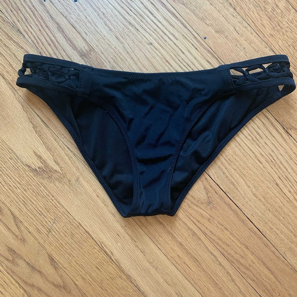 low cut black swim bottoms